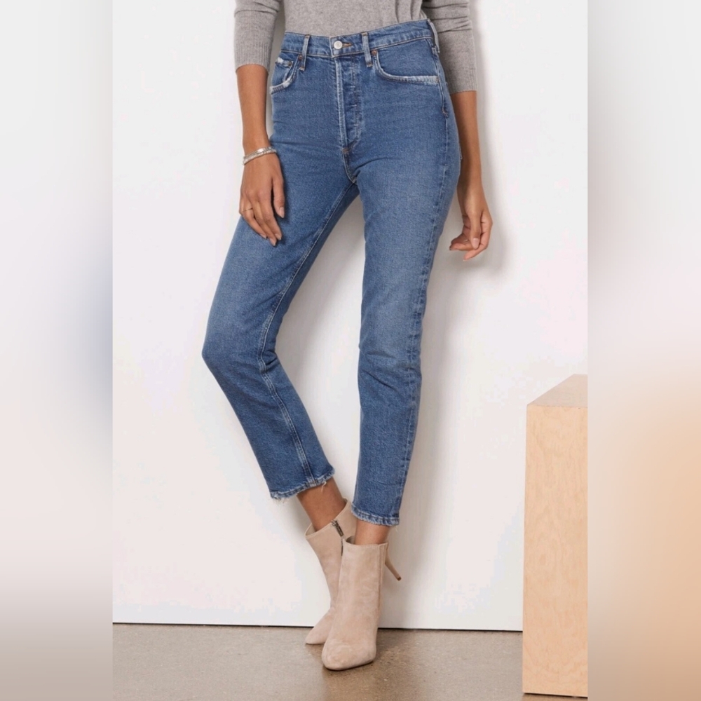 NWT AGOLDE Riley High Rise Straight Crop Jeans in Silence